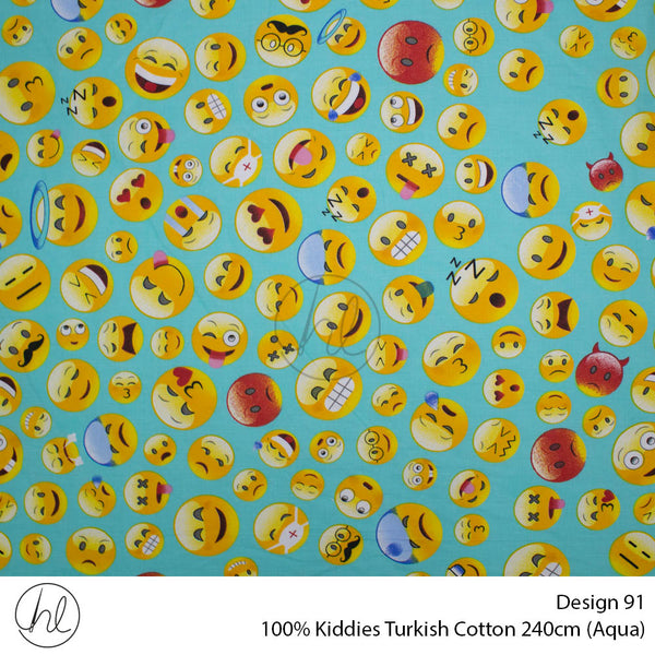 100% Kiddies Turkish Cotton (Design 91) (240cm) (Per M) (Aqua)