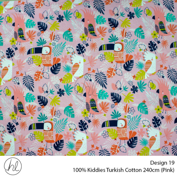 100% Kiddies Turkish Cotton (Design 19) (240cm) (Per M) (Pink)