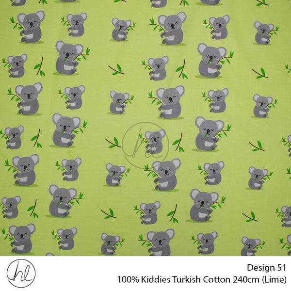 100% Kiddies Turkish Cotton (Design 51) (240cm) (Per M) (Lime)