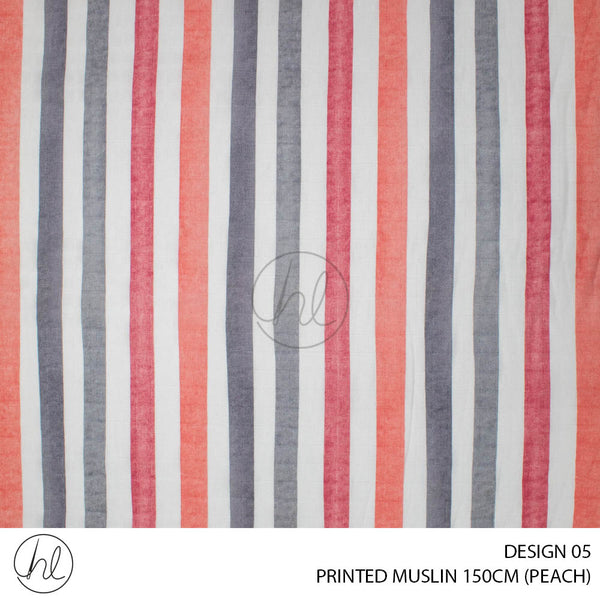 Printed Muslin (Design 05) (150cm) (Per/m) (Peach)
