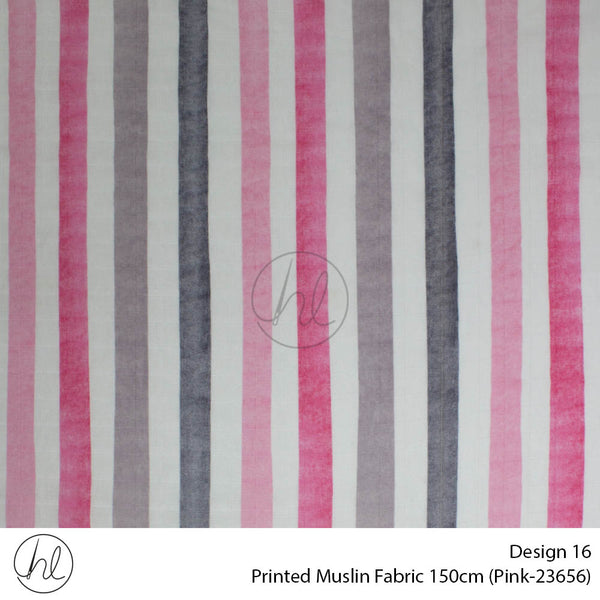 Printed Muslin (Design 16) (150cm) (Per/m) (Pink)