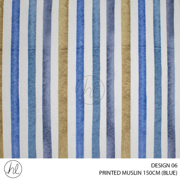 Printed Muslin (Design 06) (150cm) (Per/m) (Blue)