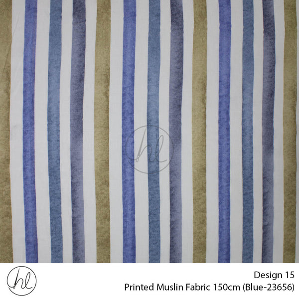 Printed Muslin (Design 15) (150cm) (Per/m) (Blue)