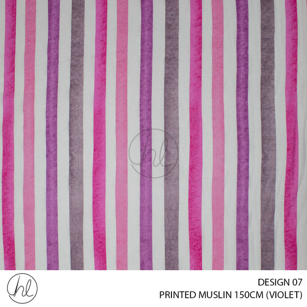 Printed Muslin (Design 07) (150cm) (Per/m) (Violet)