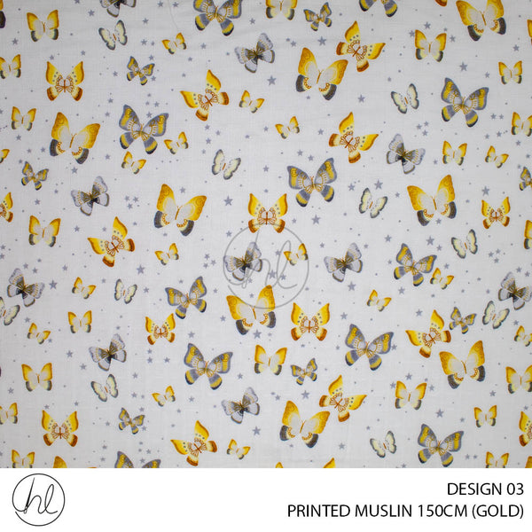 Printed Muslin (Design 03) (150cm) (Per/m) (Gold)