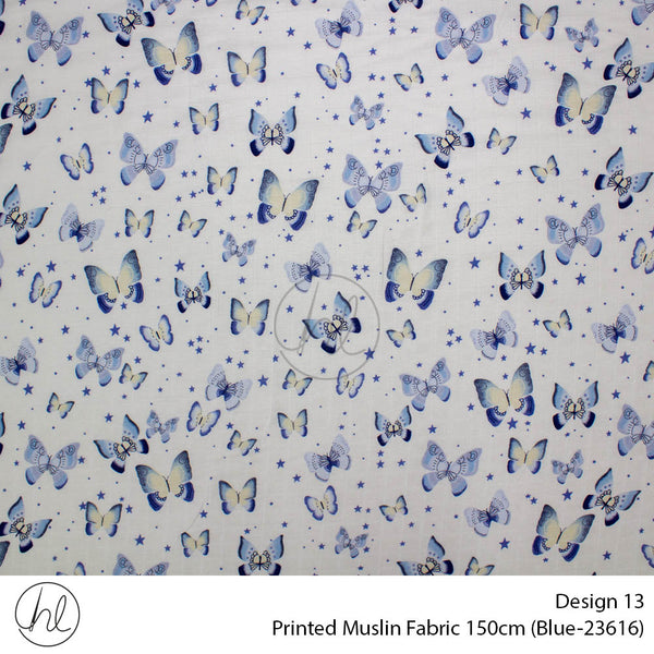 Printed Muslin (Design 13) (150cm) (Per/m) (Blue)