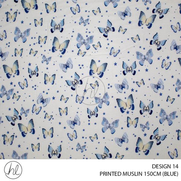 Printed Muslin (Design 14) (150cm) (Per/m) (Blue)