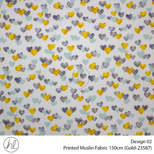 Printed Muslin (Design 02) (150cm) (Per/m) (Gold)