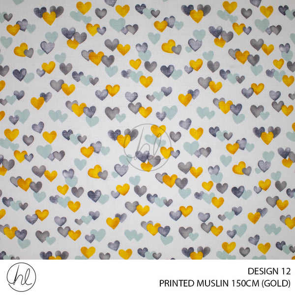 Printed Muslin (Design 12) (150cm) (Per/m) (Gold)
