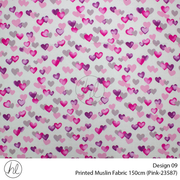 Printed Muslin (Design 09) (150cm) (Per/m) (Pink)