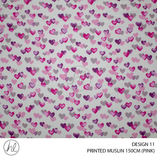 Printed Muslin (Design 11) (150cm) (Per/m) (Pink)