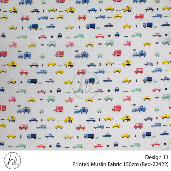 Printed Muslin (Design 11) (150cm) (Per/m) (Red)