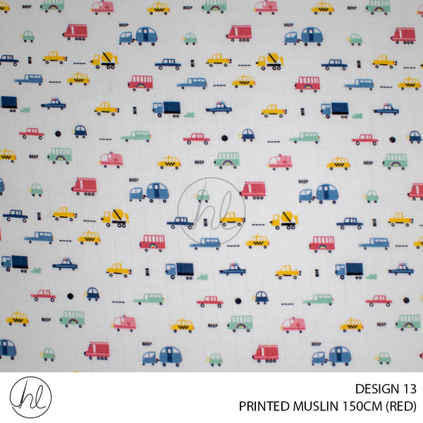 Printed Muslin (Design 13) (150cm) (Per/m) (Red)