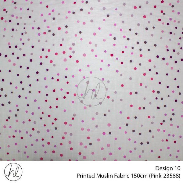 Printed Muslin (Design 10) (150cm) (Per/m) (Pink)