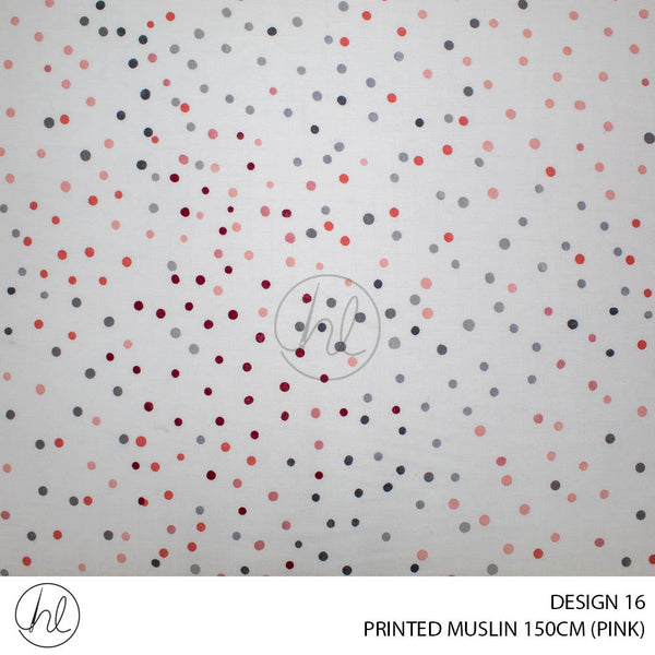 Printed Muslin (Design 16) (150cm) (Per/m) (Pink)