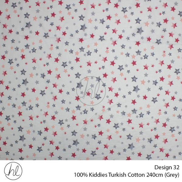 100% Kiddies Turkish Cotton (Design 32) (240cm) (Per M) (Grey)