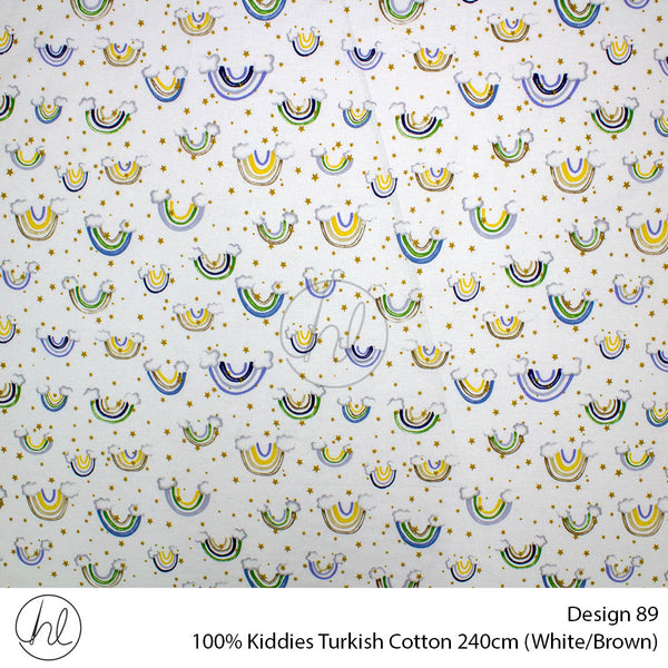 100% Kiddies Turkish Cotton (Design 89) (240cm) (Per M) (White/Brown)