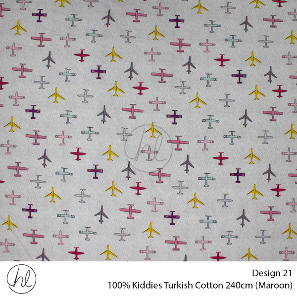 100% Kiddies Turkish Cotton (Design 21) (240cm) (Per M) (Maroon)