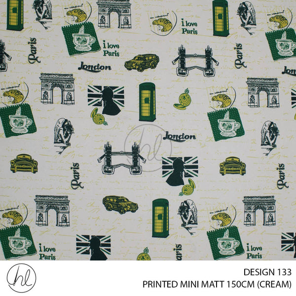 PRINTED MINI MATT (DESIGN 133) (150CM) (PER M) (CREAM/GREEN)