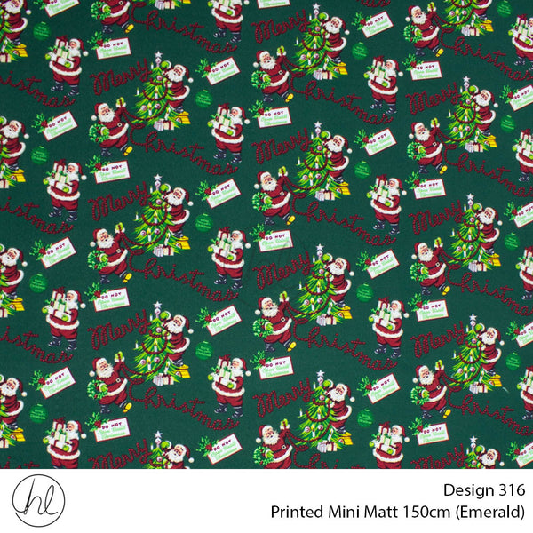 Printed Mini Matt (Design 316) (150cm) (Per m) (Emerald)