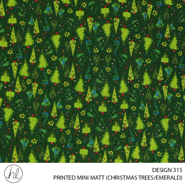 PRINTED MINI MATT (DESIGN 315) (150CM) (PER M) (CHRISTMAS TREES) (EMERALD)
