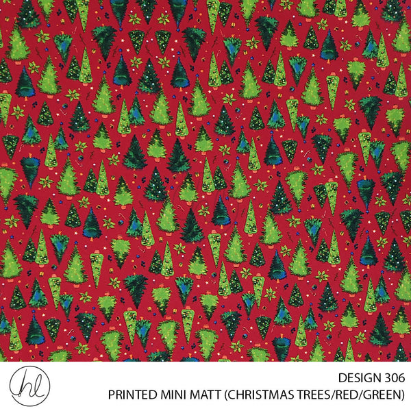 PRINTED MINI MATT (DESIGN 306) (150CM) (PER M) (CHRISTMAS TREES) (RED/GREEN)