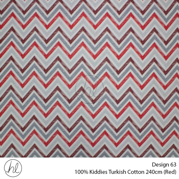 100% Kiddies Turkish Cotton (Design 63) (240cm) (Per M) (Red)