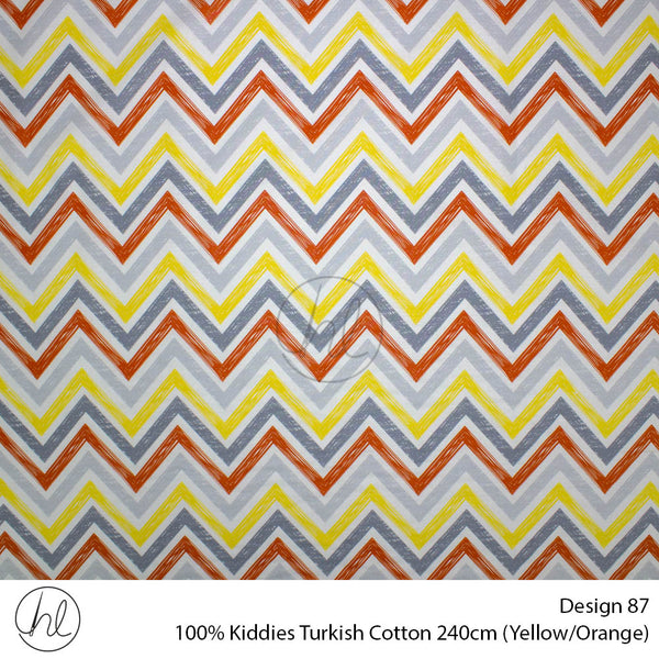 100% Kiddies Turkish Cotton (Design 87) (240cm) (Per M) (White/Orange)