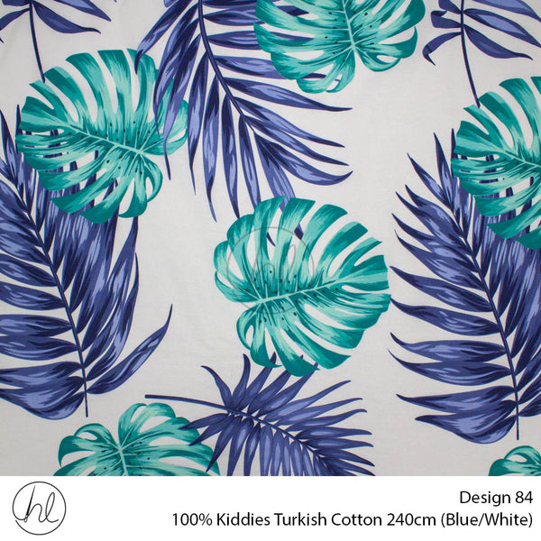 100% Kiddies Turkish Cotton (Design 84) (240cm) (Per M) (Blue/White)