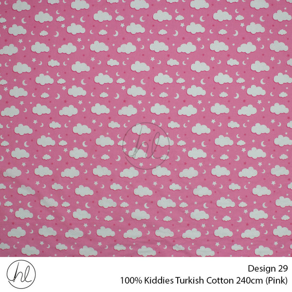 100% Kiddies Turkish Cotton (Design 29) (240cm) (Per M) (Pink)