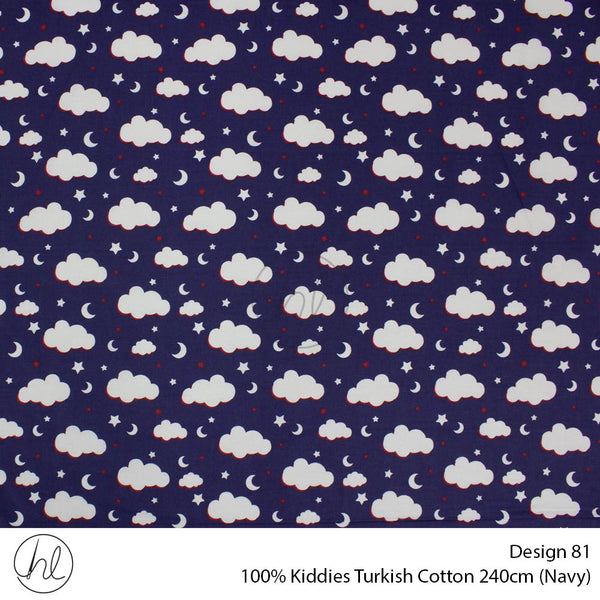 100% Kiddies Turkish Cotton (Design 81) (240cm) (Per M) (Navy)