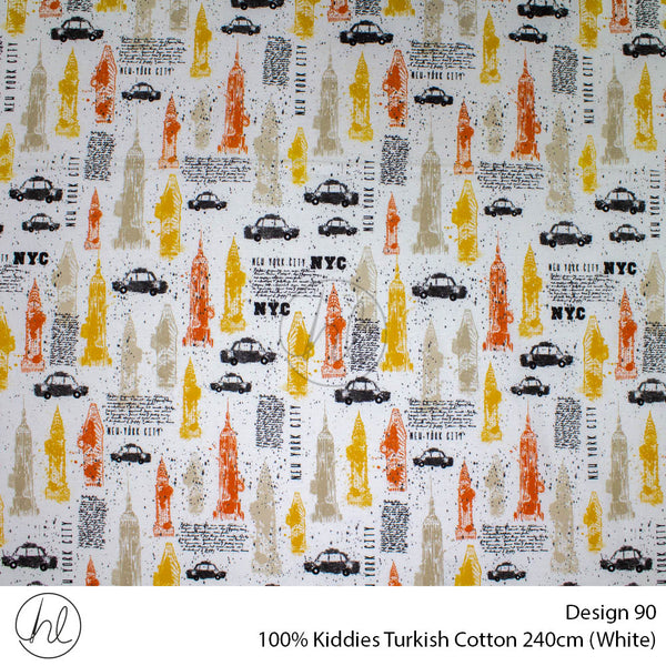 100% Kiddies Turkish Cotton (Design 90) (240cm) (Per M) (White)