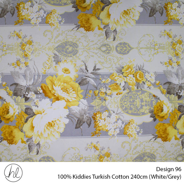 100% Kiddies Turkish Cotton (Design 96) (240cm) (Per M) (White/Grey)