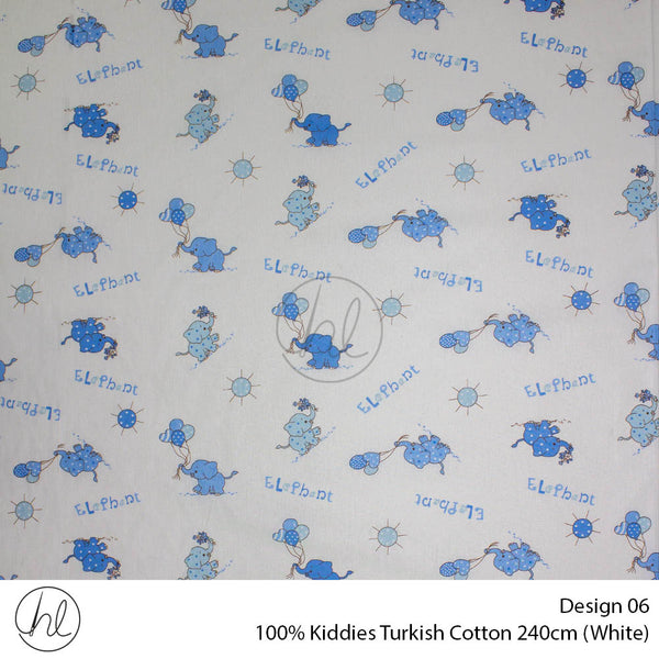 100% Kiddies Turkish Cotton (Design 06) (240cm) (Per M) (White)