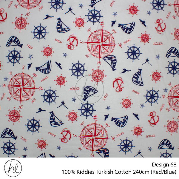 100% Kiddies Turkish Cotton (Design 68) (240cm) (Per M) (Red/Blue)