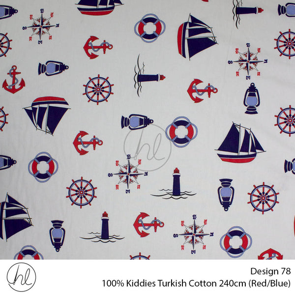 100% Kiddies Turkish Cotton (Design 78) (240cm) (Per M) (Red/Blue)