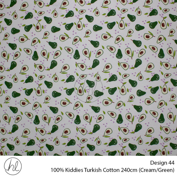 100% Kiddies Turkish Cotton (Design 44) (240cm) (Per M) (Green/Cream)