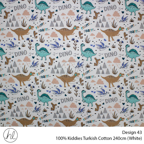 100% Kiddies Turkish Cotton (Design 43) (240cm) (Per M) (White)