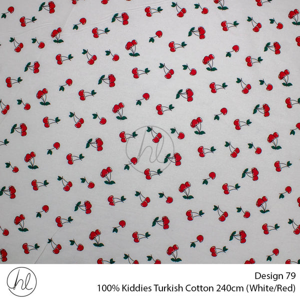 100% Kiddies Turkish Cotton (Design 79) (240cm) (Per M) (White/Red)