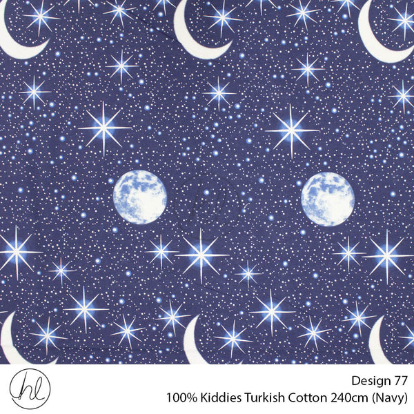 100% Kiddies Turkish Cotton (Design 77) (240cm) (Per M) (Navy)