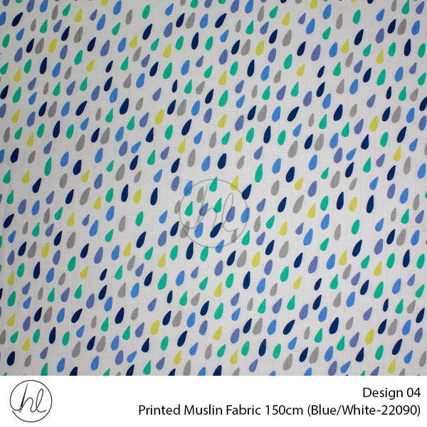 Printed Muslin (Design 04) (150cm) (Per/m) (Blue/White)