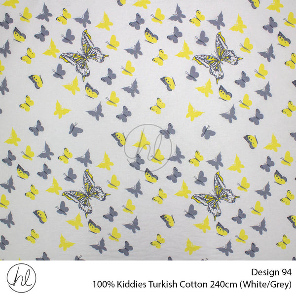 100% Kiddies Turkish Cotton (Design 94) (240cm) (Per M) (White/Grey)