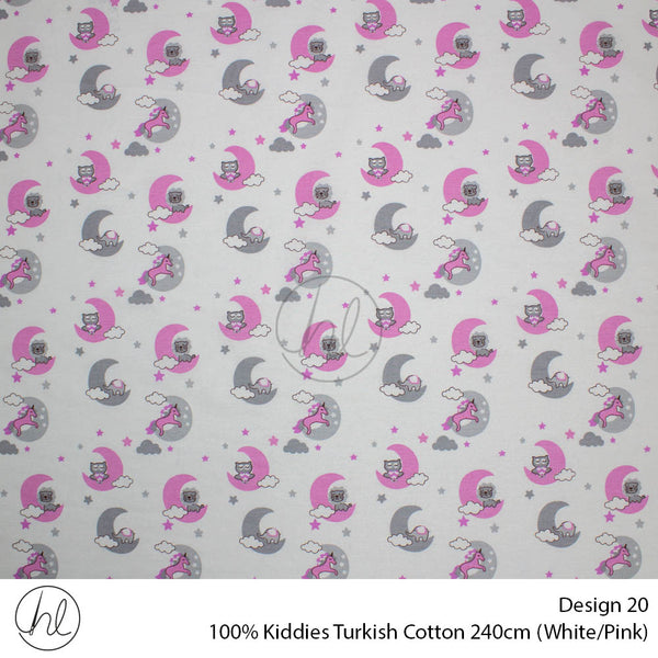 100% Kiddies Turkish Cotton (Design 20) (240cm) (Per M) (White/Pink)