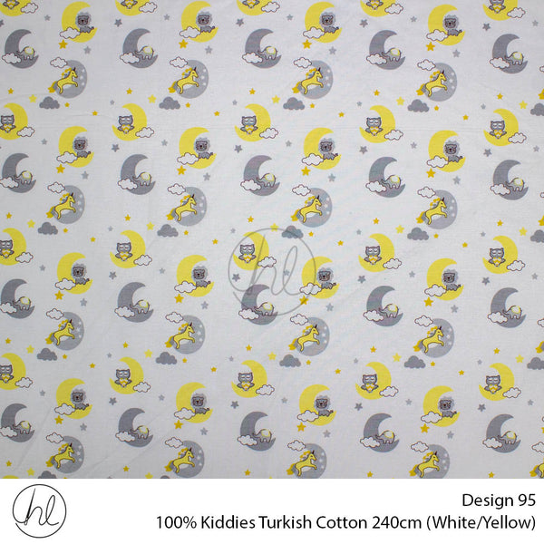 100% Kiddies Turkish Cotton (Design 95) (240cm) (Per M) (White/Yellow)