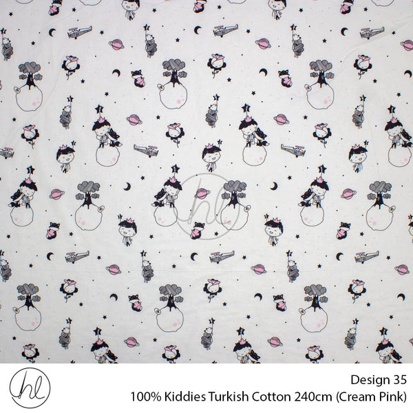 100% Kiddies Turkish Cotton (Design 35) (240cm) (Per M) (Cream/Pink)