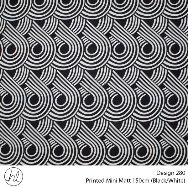 Printed Mini Matt (Design 280) (150cm) (Per m) (Black/White)
