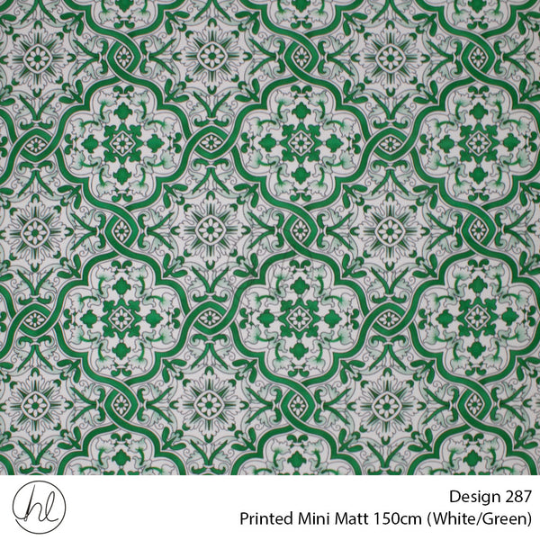 Printed Mini Matt (Design 287) (150cm) (Per m) (White/Green)