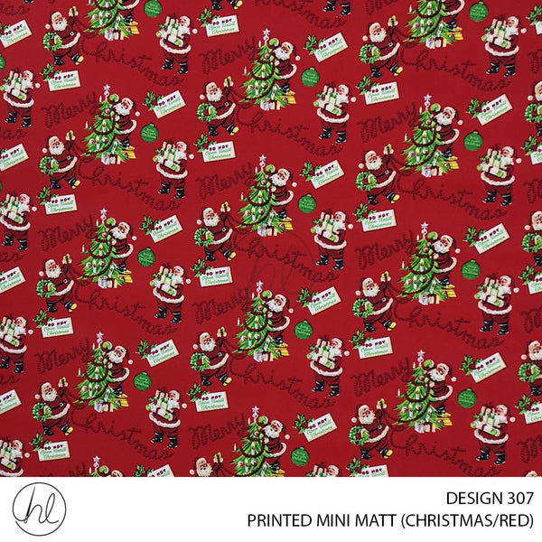PRINTED MINI MATT (DESIGN 307) (150CM) (PER M) (CHRISTMAS) (RED)