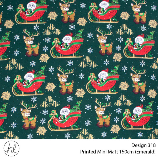 Printed Mini Matt (Design 318) (150cm) (Per m) (Emerald)