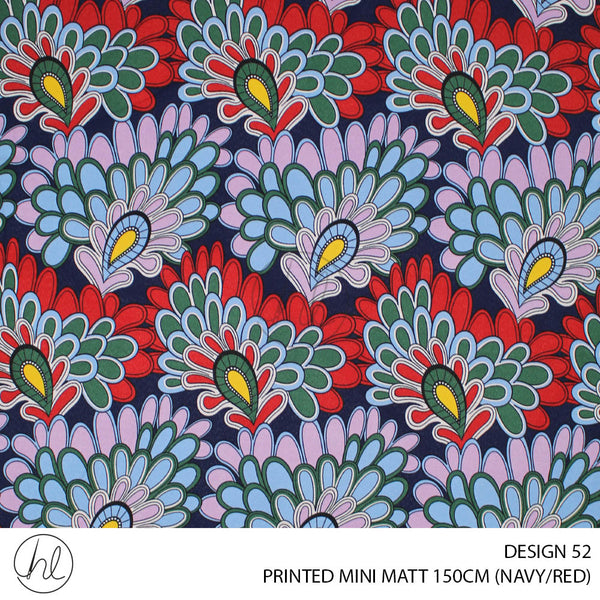 PRINTED MINI MATT (DESIGN 52) (150CM) (PER M) (NAVY/RED)